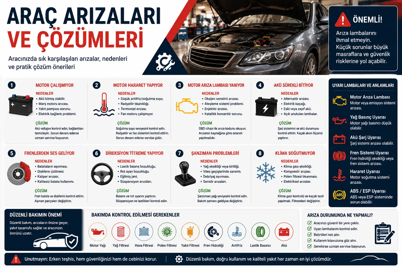 Araç Arızaları ve Çözümleri: En Sık Karşılaşılan Sorunlar ve Pratik Çözüm Önerileri